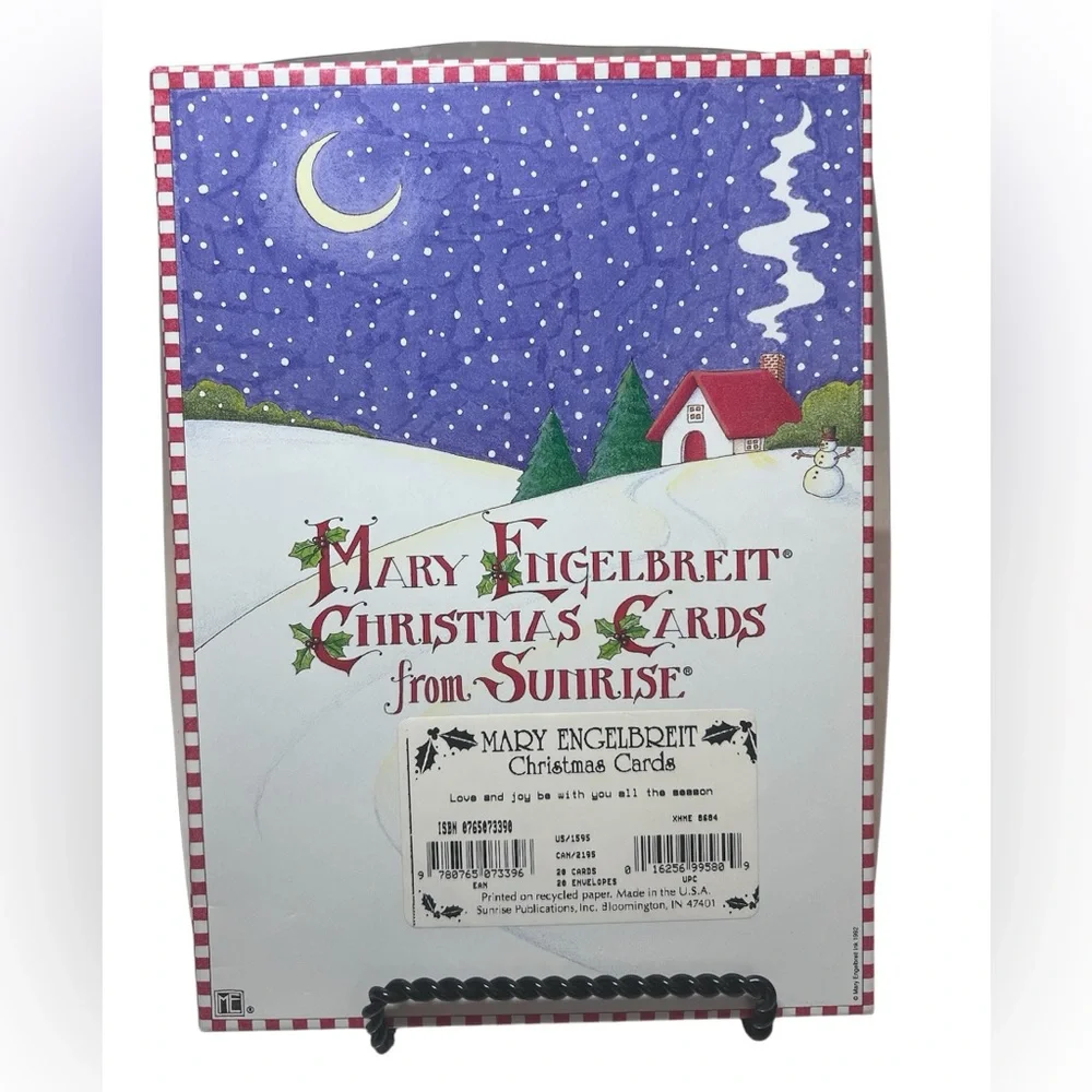 15 Vintage Christmas Cards Featuring a Snowman & Kids with Pattern Envelopes.
